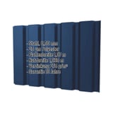 Trapezblech T35/207M Enzianblau mit eingeblendeten Eckdaten zu Material, Staerke und Abmessungen