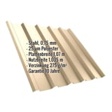 Trapezblech T35/207MD Hellelfenbein mit eingeblendeten Eckdaten zu Material, Staerke und Abmessungen
