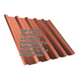 Trapezblech T35DR kupferbraun, 0,75 mm Stahl, mit eingeblendeten Eckdaten