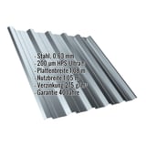 Trapezblech T35DR Fenstergrau mit eingeblendeten Eckdaten zu Material, Staerke und Beschichtung