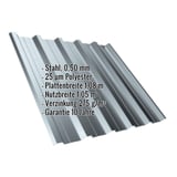 Trapezblech T35DR Fehgrau 0,50 mm, schräg von oben, mit eingeblendeten Eckdaten