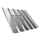 Trapezblech T35DR Graualuminium 0,50 mm mit eingeblendeten Eckdaten zu Material, Staerke und Abmessungen
