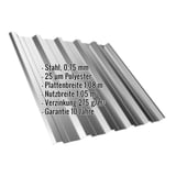 Trapezblech T35DR Graualuminium 0,75 mm mit eingeblendeten Eckdaten zu Material, Beschichtung und Massen