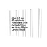 Trapezblech T35DR Wand Reinweiß mit eingeblendeten Eckdaten zu Material, Stärke und Beschichtung