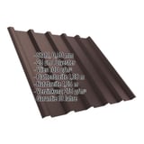 Trapezblech T35M schokoladenbraun, 0,50 mm Stahl, mit eingeblendeten Eckdaten zu Material und Massen