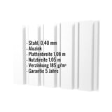 Trapezblech T35M Aluzink 0,40 mm mit eingeblendeten Eckdaten zu Material, Breite und Garantie