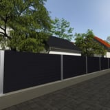 Trapezblech T35M Tiefschwarz RAL 9005 als Zaunelement in einer Gartenanlage