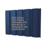 Trapezblech T35M Wand Enzianblau, 0,50 mm, mit eingeblendeten technischen Daten und Massen