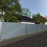 Sichtschutzzaun aus Trapezblech T35M Wand in Fehgrau RAL 7000 als Anwendungsbeispiel im Garten