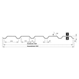 Trapezblech T35M Wand Profilskizze mit Massangaben fuer Deckbreite 1050 und Gesamtbreite 1080