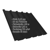 Trapezblech T35MD Dach, schwarz, mit eingeblendeten Eckdaten zu Material, Staerke und Beschichtung