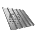 Trapezblech T35MD, Weißaluminium RAL 9006, 0,50 mm, mit eingeblendeten Eckdaten