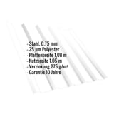 Trapezblech T35MD aus Stahl, 0,75 mm, Reinweiß, mit eingeblendeten Eckdaten