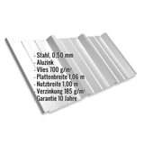 Trapezblech T45/333M aus Aluzink, 0,50 mm Staerke, mit eingeblendeten Produktdaten