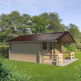 Trapezblech T45/333M schokoladenbraun als Dach auf einem Gartenhaus