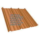 Trapezblech T45/333MD Ziegelrot, 0,50 mm Stahl, 35 µm Mattpolyester, mit eingeblendeten Eckdaten