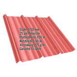 Trapezblech T45/333MD korallenrot, 0,50 mm Stahl, mit eingeblendeten Eckdaten