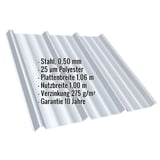 Trapezblech T45/333MD Lichtgrau RAL 7035, 0,50 mm, mit eingeblendeten Eckdaten