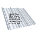Trapezblech T45/333MD Lichtgrau RAL 7035 mit 25 µm Polyesterbeschichtung, Eckdaten eingeblendet