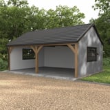 Trapezblech T7M Aluzink, 0,50 mm, als Wandverkleidung an einem Carport mit Holzstuetzen