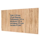 Trapezblech T7M Wand Ahorn 0,50 mm, mit eingeblendeten Eckdaten zu Material, Staerke und Beschichtung