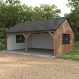 Trapezblech T7M Wand Ahorn 0,50 mm als Seitenverkleidung einer Garage mit Holzstaendern