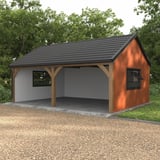 Carport mit Wandverkleidung aus Trapezblech T7M Eiche und weissem Trapezblech