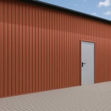 Trapezblech T7M Wand Ziegelrot als Fassadenverkleidung mit Tür, 0,50 mm Stahl, 50 µm PURMAT®
