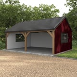 Carport mit Wandverkleidung aus Trapezblech T7M Weinrot RAL 3005 und weissen Platten