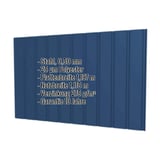Trapezblech T7M Enzianblau mit eingeblendeten Eckdaten zu Material, Staerke, Beschichtung und Massen