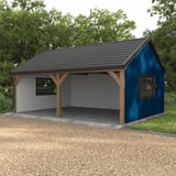 Carport mit Trapezblech T7M Wand Enzianblau RAL 5010 als Seitenverkleidung, Holzkonstruktion