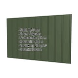Trapezblech T7M Wand, Stahl 0,50 mm, Chromoxidgrün RAL 6020, mit eingeblendeten Eckdaten