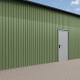 Trapezblech T7M Wand Resedagrün an einer Fassade mit Tür