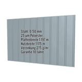 Trapezblech T7M Fehgrau, 0,50 mm Stahl, mit Polyesterbeschichtung und eingeblendeten Eckdaten