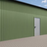 Trapezblech T7M Wand Resedagrün 0,75 mm als Fassadenverkleidung mit Tür