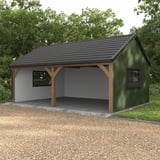 Trapezblech T7M Wand Resedagrün 0,75 mm als Verkleidung einer Garage mit Holzkonstruktion