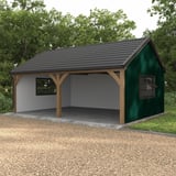 Trapezblech T7M Wand Moosgrün RAL 6005 an einer Carport-Seitenwand, kombiniert mit Holzkonstruktion