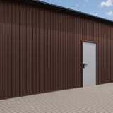 Trapezblech T7M Wand Schokoladenbraun an einer Gebaeudefassade mit weisser Tuer, Verlegung