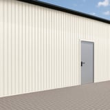 Trapezblech T7M Wand in Reinweiß RAL 9010 als Fassadenverkleidung mit Tür