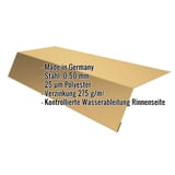 Traufenblech Sandgelb RAL 1002 mit Produktmerkmalen eingeblendet, Stahl 0,50 mm, 25 µm Polyester