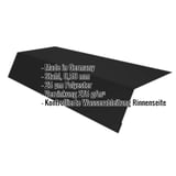 Traufenblech Tiefschwarz RAL 9005 aus Stahl 0,50 mm, mit eingeblendeten Produktmerkmalen