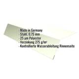 Traufenblech Grauweiß RAL 9002 aus 0,75 mm Stahl mit 25 µm Polyesterbeschichtung, Eckdaten eingeblendet