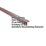 Traufenblech Weinrot RAL 3005, 0,50 mm Stahl, 25 µm Polyester, mit eingeblendeten Eckdaten