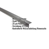 Traufenblech Tiefschwarz RAL 9005, 0,50 mm Stahl, 25 µm Polyester, mit Eckdaten-Einblendung