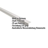 Traufenblech Weißaluminium mit eingeblendeten Eckdaten zu Material, Staerke und Beschichtung