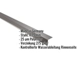 Traufenblech aus Stahl, 0,75 mm, schokoladenbraun, mit eingeblendeten Eckdaten
