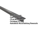 Traufenblech Stahl 0,50 mm dunkelgrau, schraeg von oben mit eingeblendeten Eckdaten