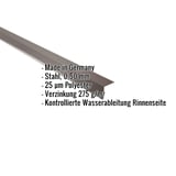 Traufenblech aus Stahl, sepiabraun, 0,50 mm, mit eingeblendeten Eckdaten und Merkmalen