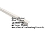 Traufenblech aus Stahl, 0,50 mm, Reinweiß RAL 9010, mit eingeblendeten Eckdaten