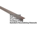Traufenblech Nussbraun (RAL 8011) aus Stahl 0,75 mm mit 25 µm Polyesterbeschichtung, Eckdaten eingeblendet